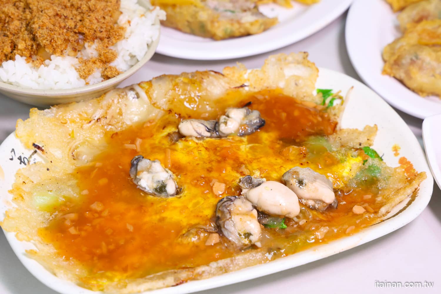 Oyster omlet, a typical Taiwanese street food.